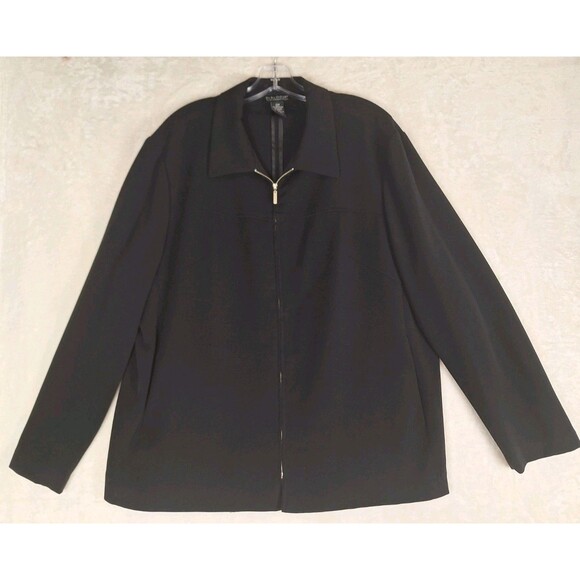 Dialogue Women's Full Zip Jacket Plus Size 20W Solid Black Stretch Blazer Career - Picture 1 of 10